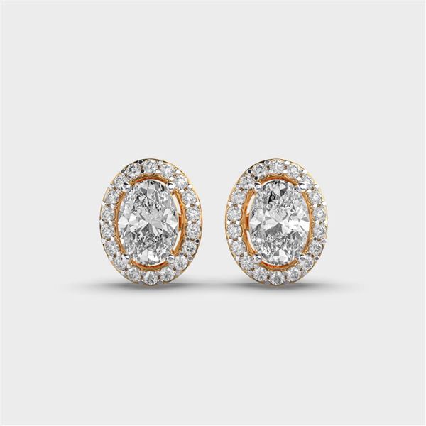 Gold & Lab Oval Diamond 4 Cts Ear Studs