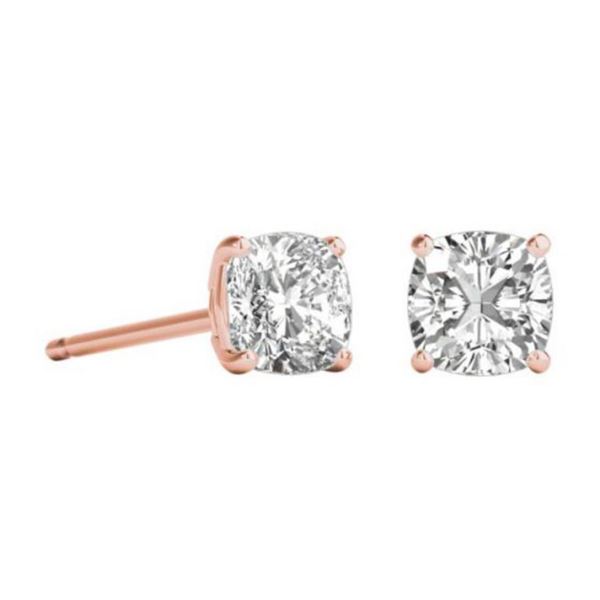 Gold & Lab Cushion Diamond 5.00 Cts Earrings Studs