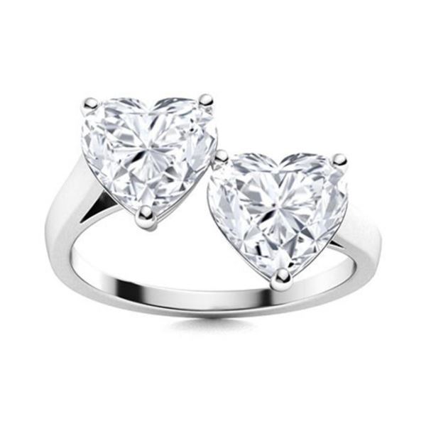 Gold Double Heart White Diamond 3 Cts Ring - E/VVS
