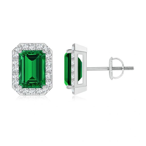 Emerald & Diamond 14k Gold  EarStuds