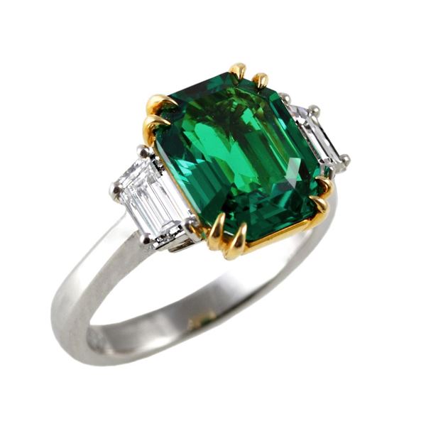 Emerald & Diamond 18k Gold Ring
