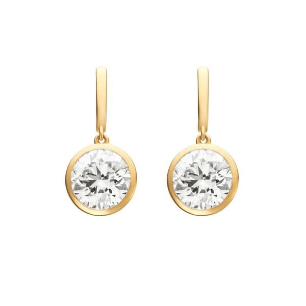 Gold &  Round Diamond 2 Cts Drop Earrings