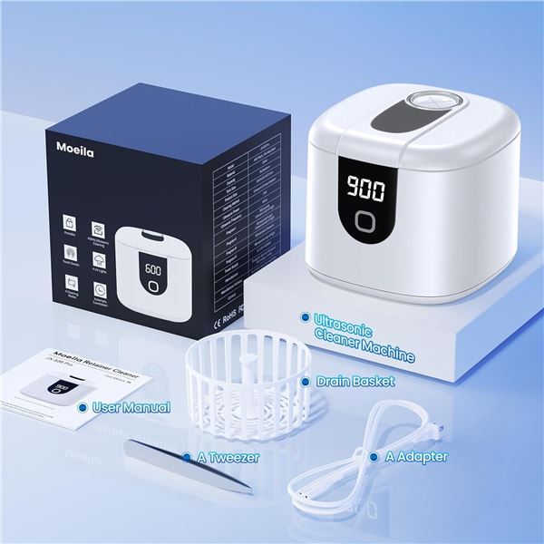 Ultrasonic Cleaner Machine for Jewelry, Retainers, Mouth Guards; 200ml, 4 Modes, Digital Timer - New