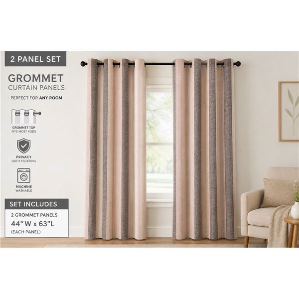 Central Park Home Grommet Curtain Panels (2PCS) 44"x63" - New
