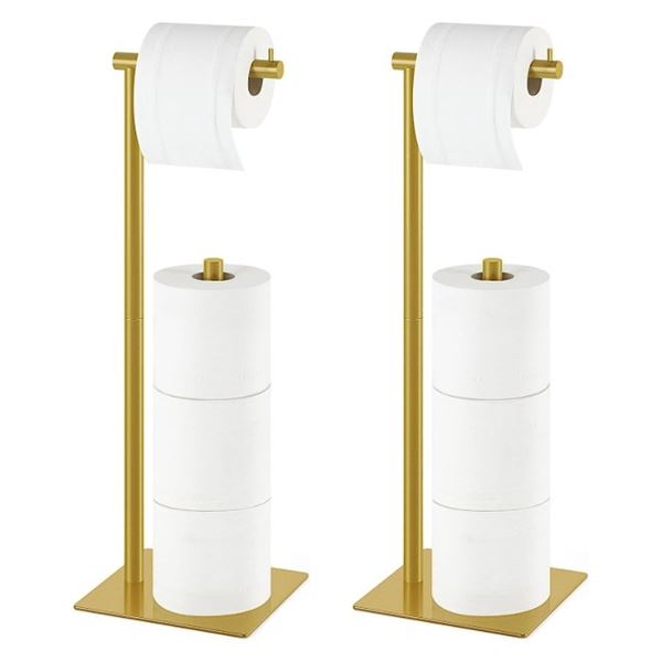 Lot of 2 Free-Standing Metal Toilet Paper Holder Stands (Gold) 22" Height - Brand New