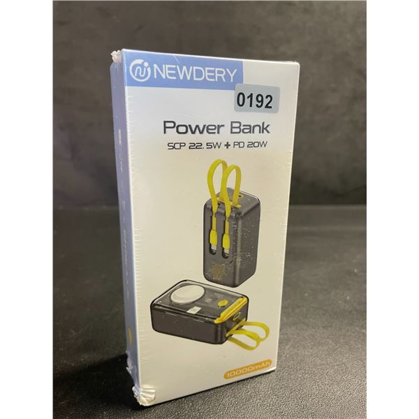 10,000mAh Portable Power Bank/Charger with Built-In Charge Cords & Apple Watch Charger - New