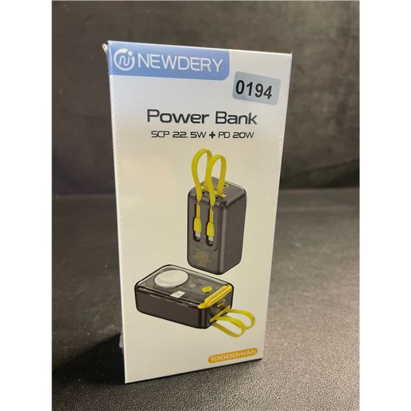 10,000mAh Portable Power Bank/Charger with Built-In Charge Cords & Apple Watch Charger - New
