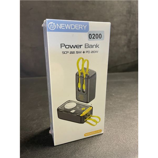10,000mAh Portable Power Bank/Charger with Built-In Charge Cords & Apple Watch Charger - New