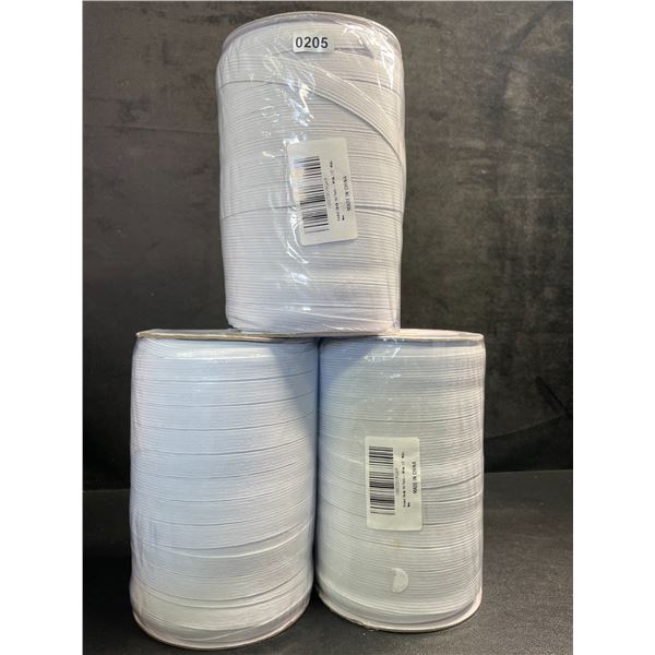 3 Spools of Braided Elastic Band (144 Yards Each) White - 1/2" Wide - New