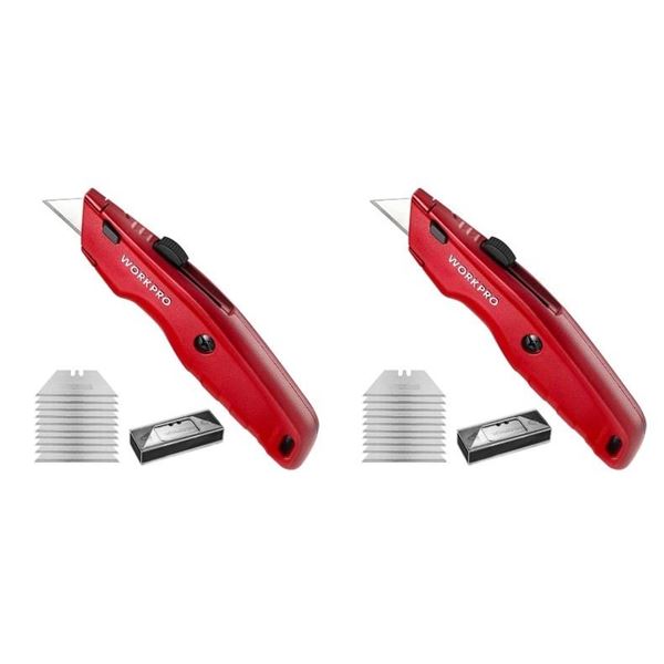 Lot of 2 WORKPRO Premium Utility Knives/Retractable All-Metal Heavy Duty Box Cutters - New