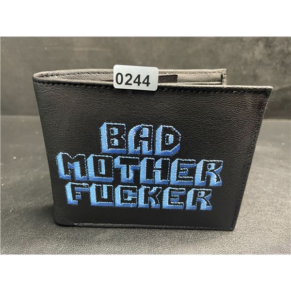 Pulp Fiction "Bad Mother Fucker" Men's Leather Bifold Letter-Printed Wallet - Black/Blue - New!