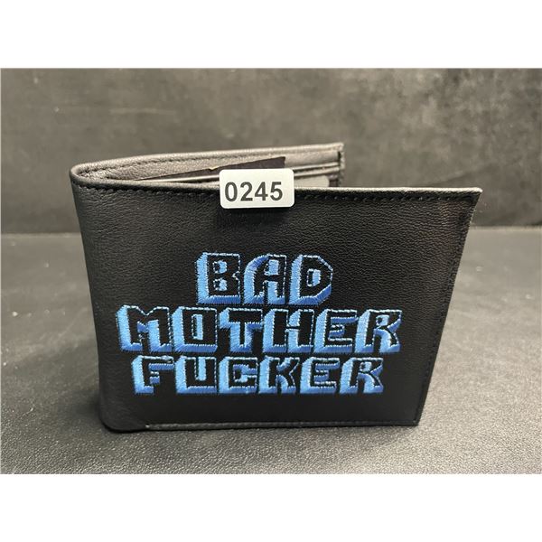 Pulp Fiction "Bad Mother Fucker" Men's Leather Bifold Letter-Printed Wallet - Black/Blue - New!