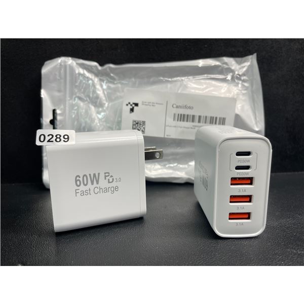 2-Pack 60W 5-Port USB-C Fast Charging Wall Blocks; 2x USB-C Ports & 3x USB-A Ports Each - New