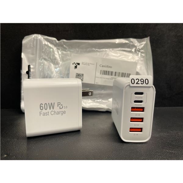 2-Pack 60W 5-Port USB-C Fast Charging Wall Blocks; 2x USB-C Ports & 3x USB-A Ports Each - New