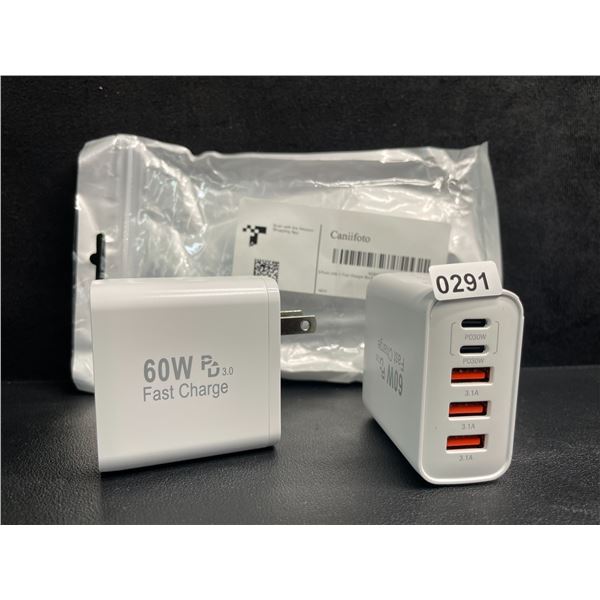 2-Pack 60W 5-Port USB-C Fast Charging Wall Blocks; 2x USB-C Ports & 3x USB-A Ports Each - New