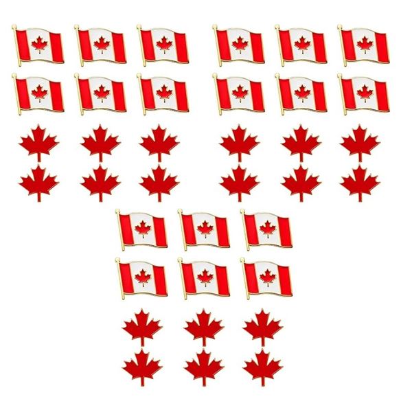 3 Packs (12pcs Each) Metal Canadian Flag Lapel Pins/Maple Leaf Enamel Pins for Canada Day - New