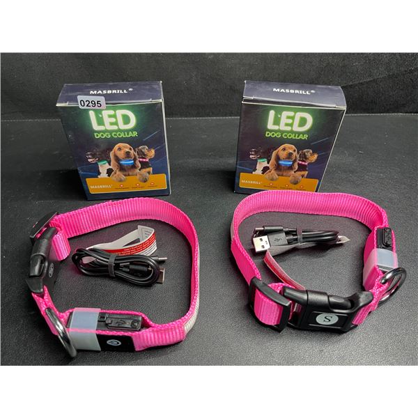 2 Masbrill LED Light-Up Dog Collars - Rechargeable/Rainproof Super-Bright Design (Size S - Pink) New