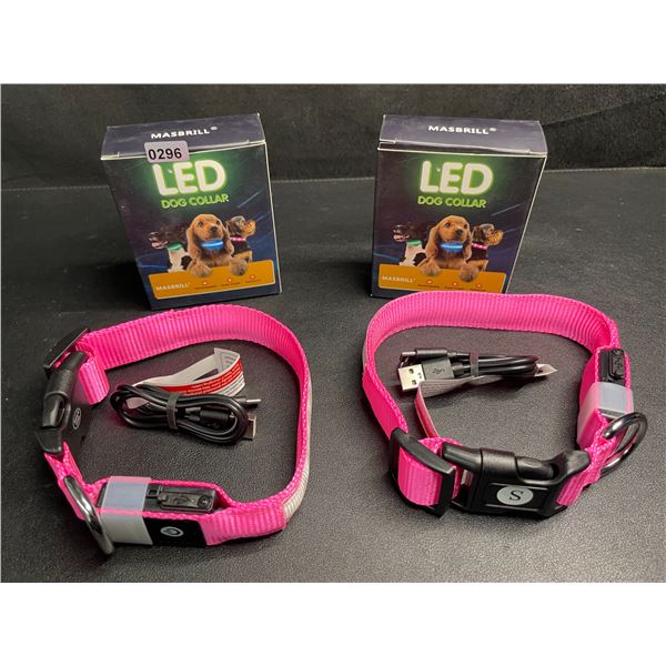 2 Masbrill LED Light-Up Dog Collars - Rechargeable/Rainproof Super-Bright Design (Size S - Pink) New