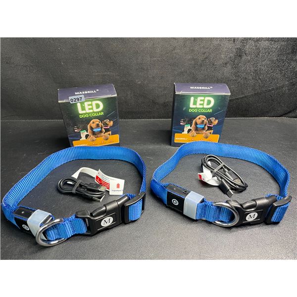 2 Masbrill LED Light-Up Dog Collars - Rechargeable/Rainproof Super-Bright Design (Size M - Blue) New