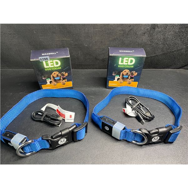 2 Masbrill LED Light-Up Dog Collars - Rechargeable/Rainproof Super-Bright Design (Size M - Blue) New