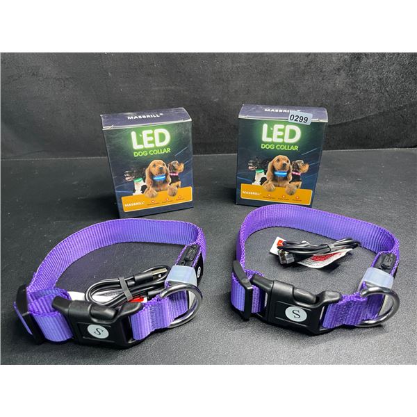2 Masbrill LED Light-Up Dog Collars; Rechargeable/Rainproof Super-Bright Design (Size S, Purple) New