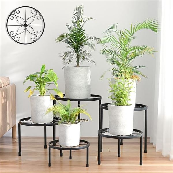 5-Pack Metal Plant Stands/Heavy-Duty Flower Pot Stands for Multiple Plants Indoors/Outdoors - New