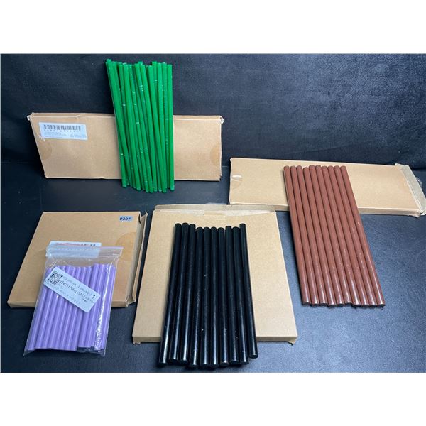 4 Boxes of Assorted Coloured Hot Glue Gun Sticks - Green, Purple, Black, Brown - New