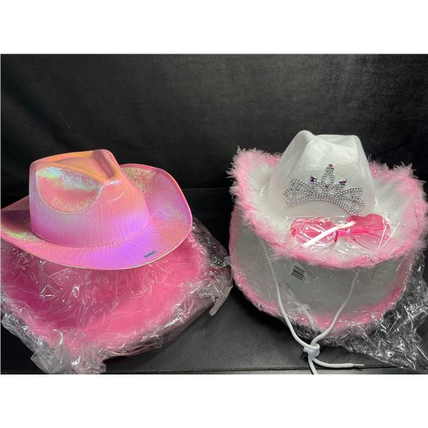 Lot of 4 Cowgirl Hats (2x Pink/2x White) Women's Cowboy Hats - Great for Rodeo Season! New