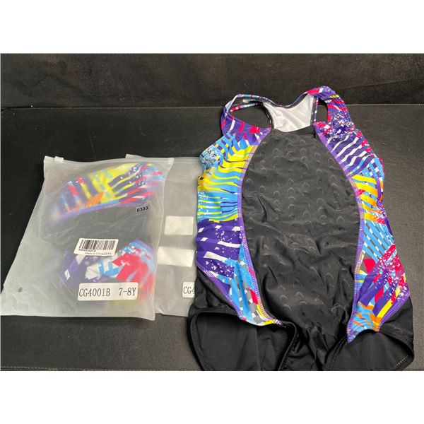 Lot of 2 One-Piece Bathing Suits for Girls (Fits 7-8yrs) - Brand New