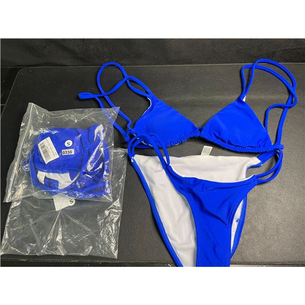 Lot of 2 Women's Blue 2-Piece Bathing Suits (Size S) - Brand New