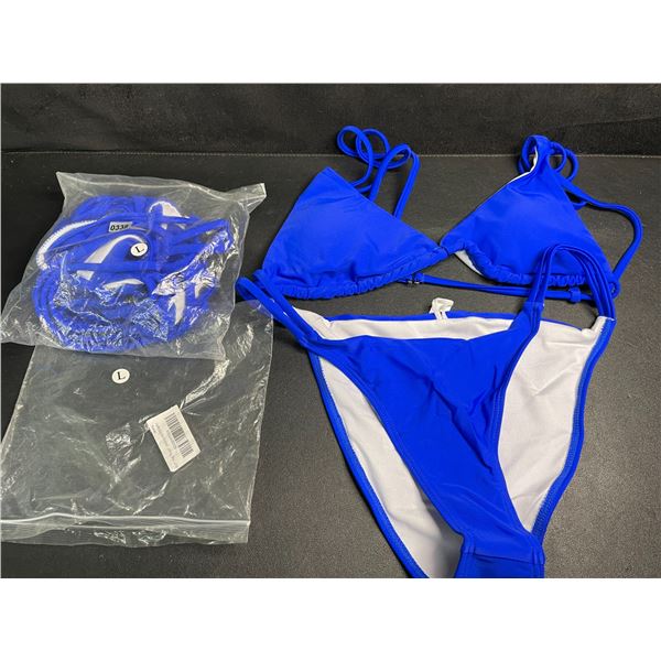 Lot of 2 Women's Blue 2-Piece Bathing Suits (Size L) - Brand New