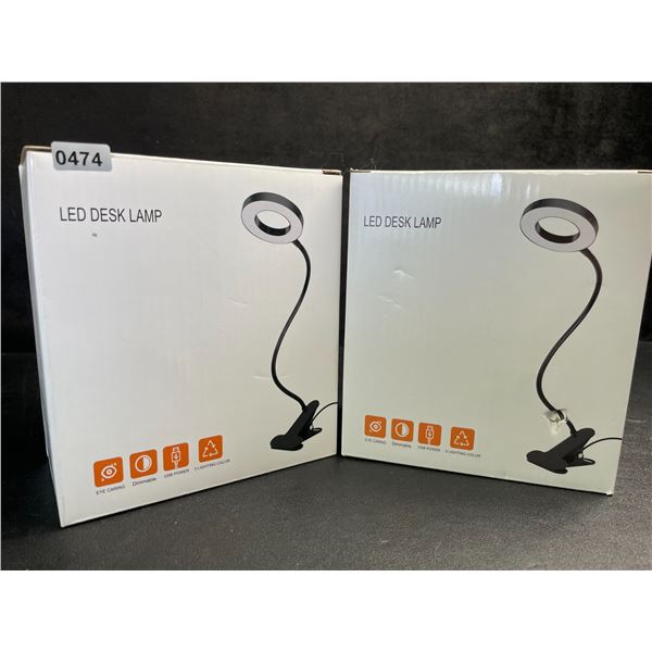 Lot of 2 LED Desk Lamps - Flexible Gooseneck Design, Clamps on Anywhere! (Black) - New