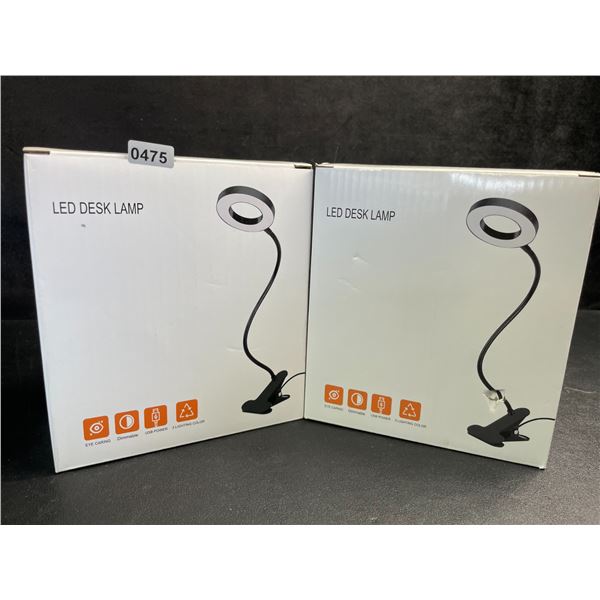 Lot of 2 LED Desk Lamps - Flexible Gooseneck Design, Clamps on Anywhere! (Black) - New