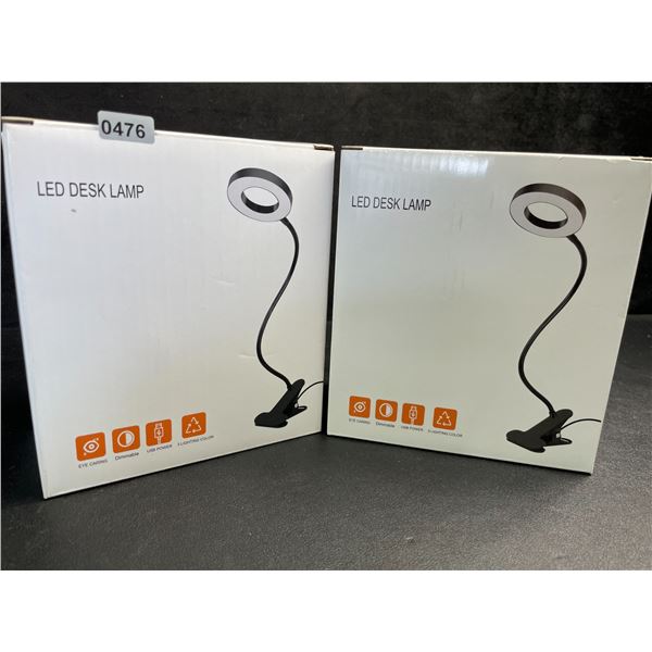 Lot of 2 LED Desk Lamps - Flexible Gooseneck Design, Clamps on Anywhere! (Black) - New
