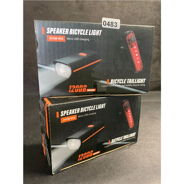 2 Rechargeable Ultra-Bright Bike Lights with 120dB Bike Horn; 4 Light Modes; Bike Tail Lights - New