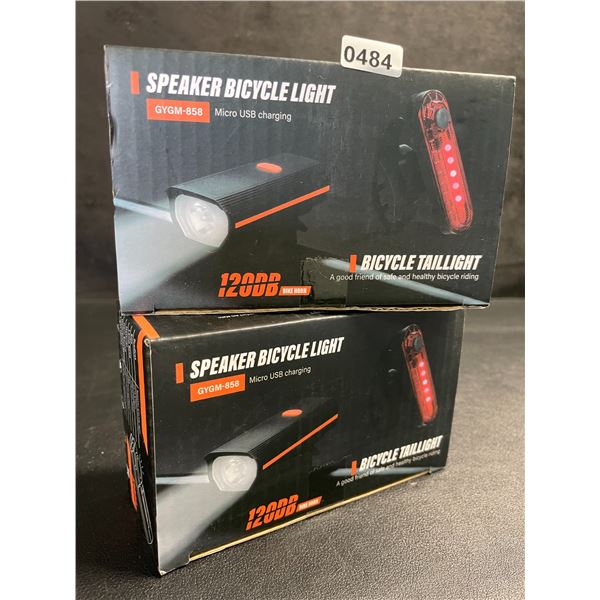 2 Rechargeable Ultra-Bright Bike Lights with 120dB Bike Horn; 4 Light Modes; Bike Tail Lights - New