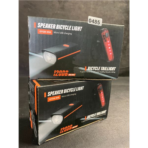 2 Rechargeable Ultra-Bright Bike Lights with 120dB Bike Horn; 4 Light Modes; Bike Tail Lights - New