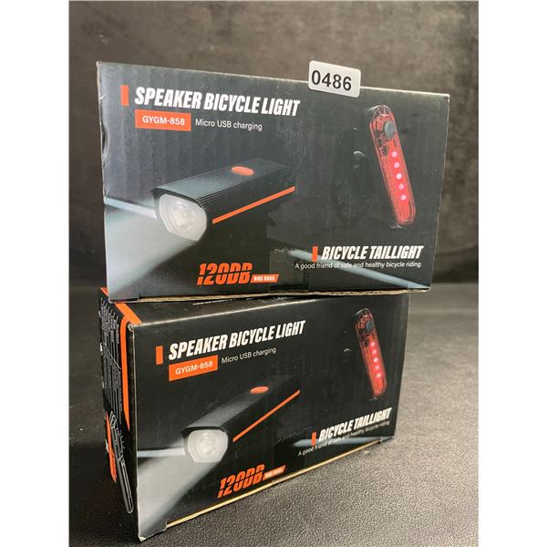 2 Rechargeable Ultra-Bright Bike Lights with 120dB Bike Horn; 4 Light Modes; Bike Tail Lights - New
