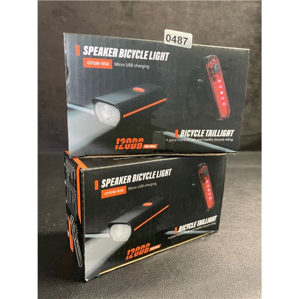 2 Rechargeable Ultra-Bright Bike Lights with 120dB Bike Horn; 4 Light Modes; Bike Tail Lights - New