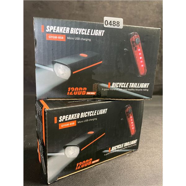 2 Rechargeable Ultra-Bright Bike Lights with 120dB Bike Horn; 4 Light Modes; Bike Tail Lights - New