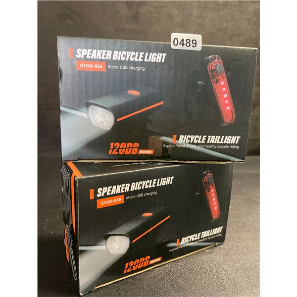 2 Rechargeable Ultra-Bright Bike Lights with 120dB Bike Horn; 4 Light Modes; Bike Tail Lights - New