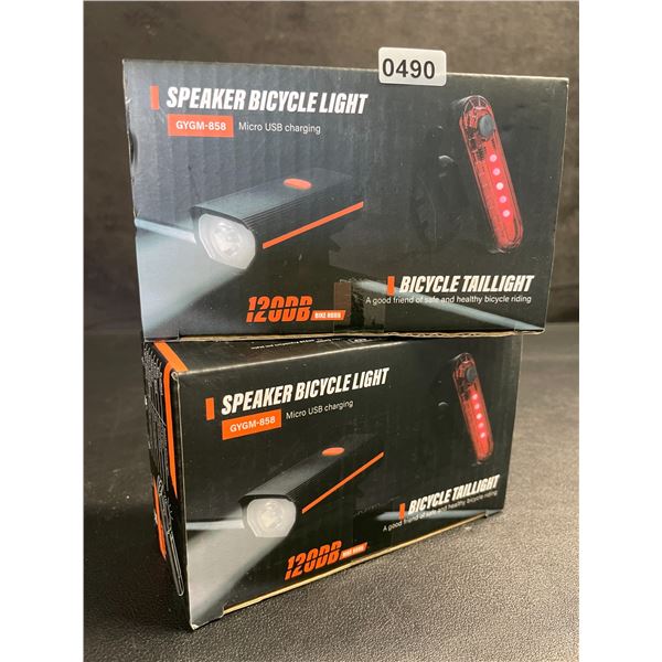 2 Rechargeable Ultra-Bright Bike Lights with 120dB Bike Horn; 4 Light Modes; Bike Tail Lights - New