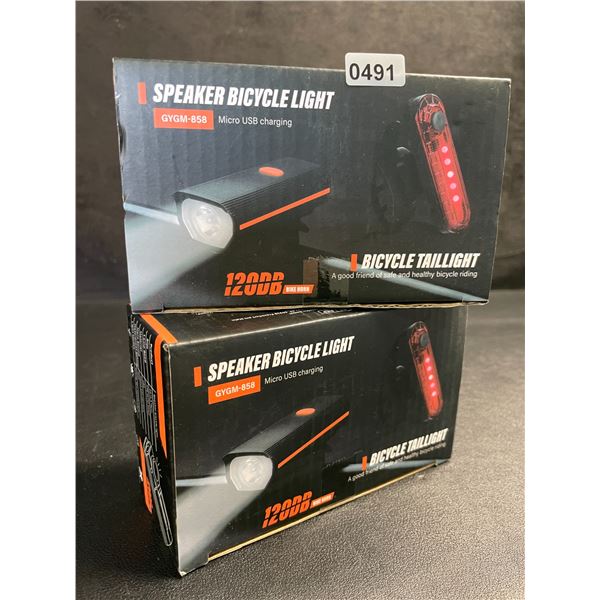 2 Rechargeable Ultra-Bright Bike Lights with 120dB Bike Horn; 4 Light Modes; Bike Tail Lights - New