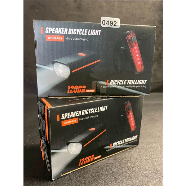 2 Rechargeable Ultra-Bright Bike Lights with 120dB Bike Horn; 4 Light Modes; Bike Tail Lights - New