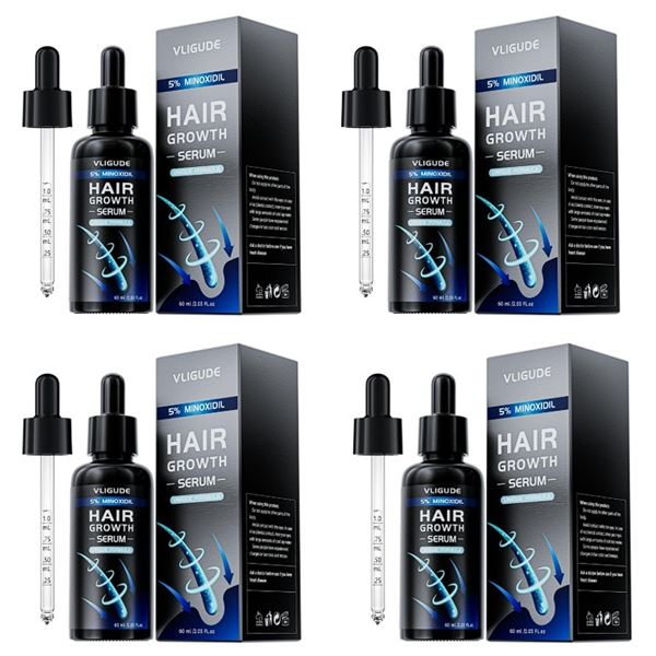 4 Boxes of Vligude 5% Minoxidil Hair Growth Serums (60ml) Hair Growth Treatments for Men - New