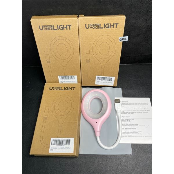 Lot of 3 USB Smart-Voice Activated Night Lights - Pink - New