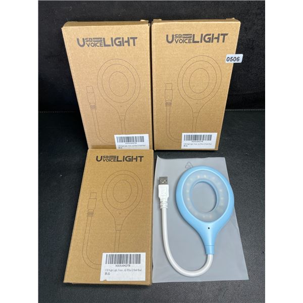 Lot of 3 USB Smart-Voice Activated Night Lights - Blue - New