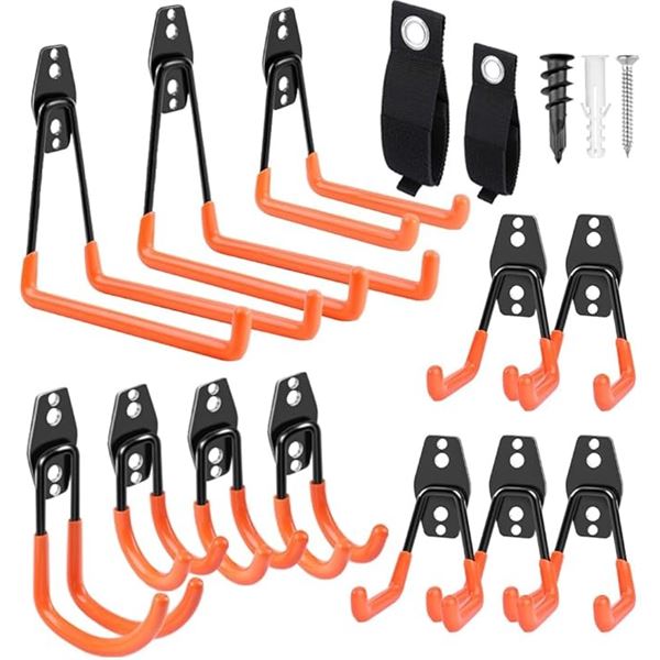14-Pack Box of Heavy-Duty Garage Wall Hooks - Tool Hanger Hooks; Wall-Mounted Garage Hooks - New