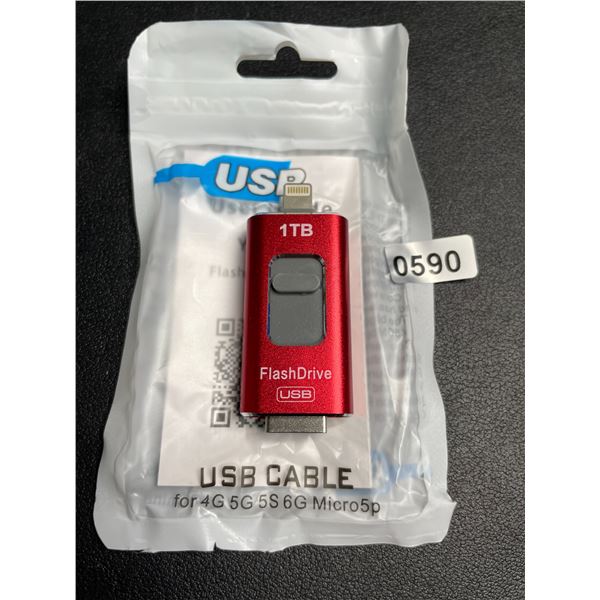 1TB USB Flash Drive/Storage Stick with Dual-Sided Apple Lightning/USB Connection - New