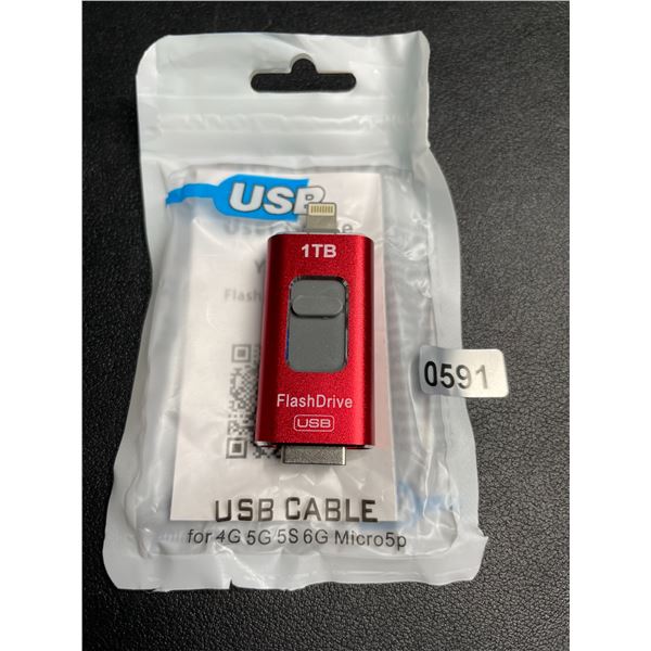 1TB USB Flash Drive/Storage Stick with Dual-Sided Apple Lightning/USB Connection - New